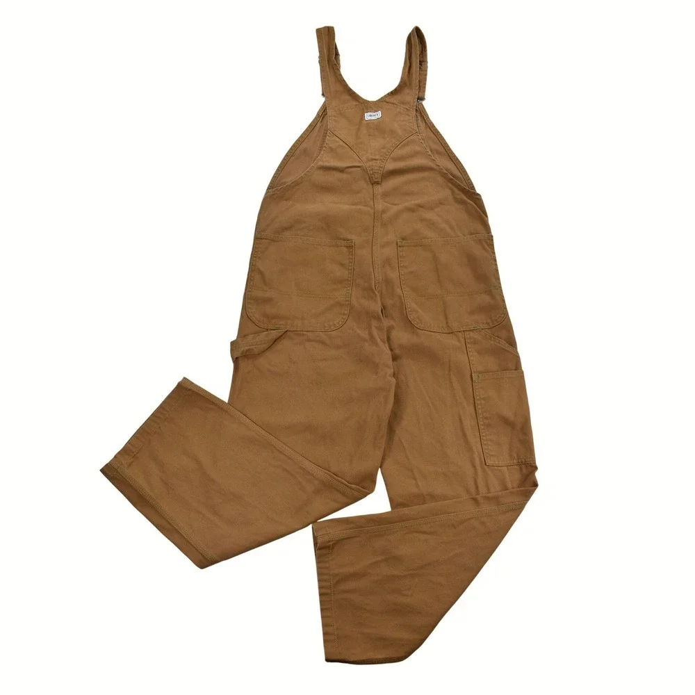 Liberty Mens Brown Duck Canvas Bib Overalls Green Stitch Workwear Size 38x28
